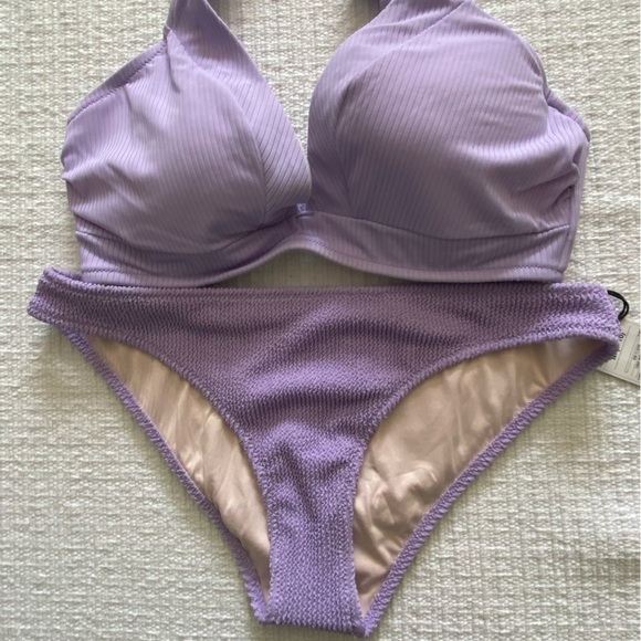 Shade & Shore Purple 2 Piece Swimsuit Bathing Suit Bra Style Hipster Bottoms M - Picture 1 of 9